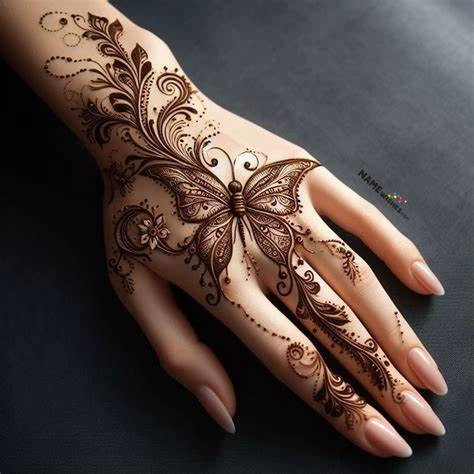 Butterfly Mehndi Design for Front Hand